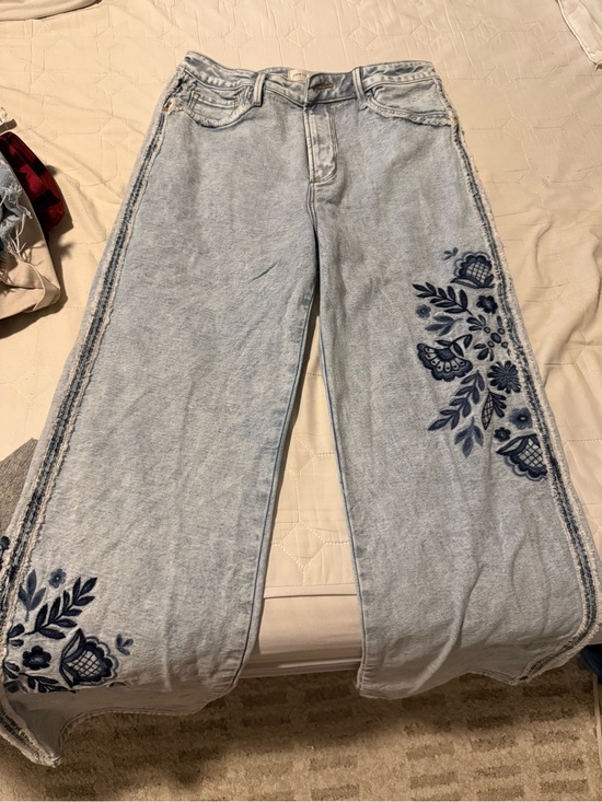 DRIFTWOOD Denim - DRIFTWOOD Light Blue Wide-Leg Jeans with Navy Floral Embroidery